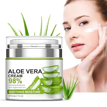 Grospe Aloe Vera Moisturizer Facial Cream – 98% Organic Aloe Vera, Anti-Wrinkle & Deep Hydration for Dry Skin, Acne Scars, 1.7 oz