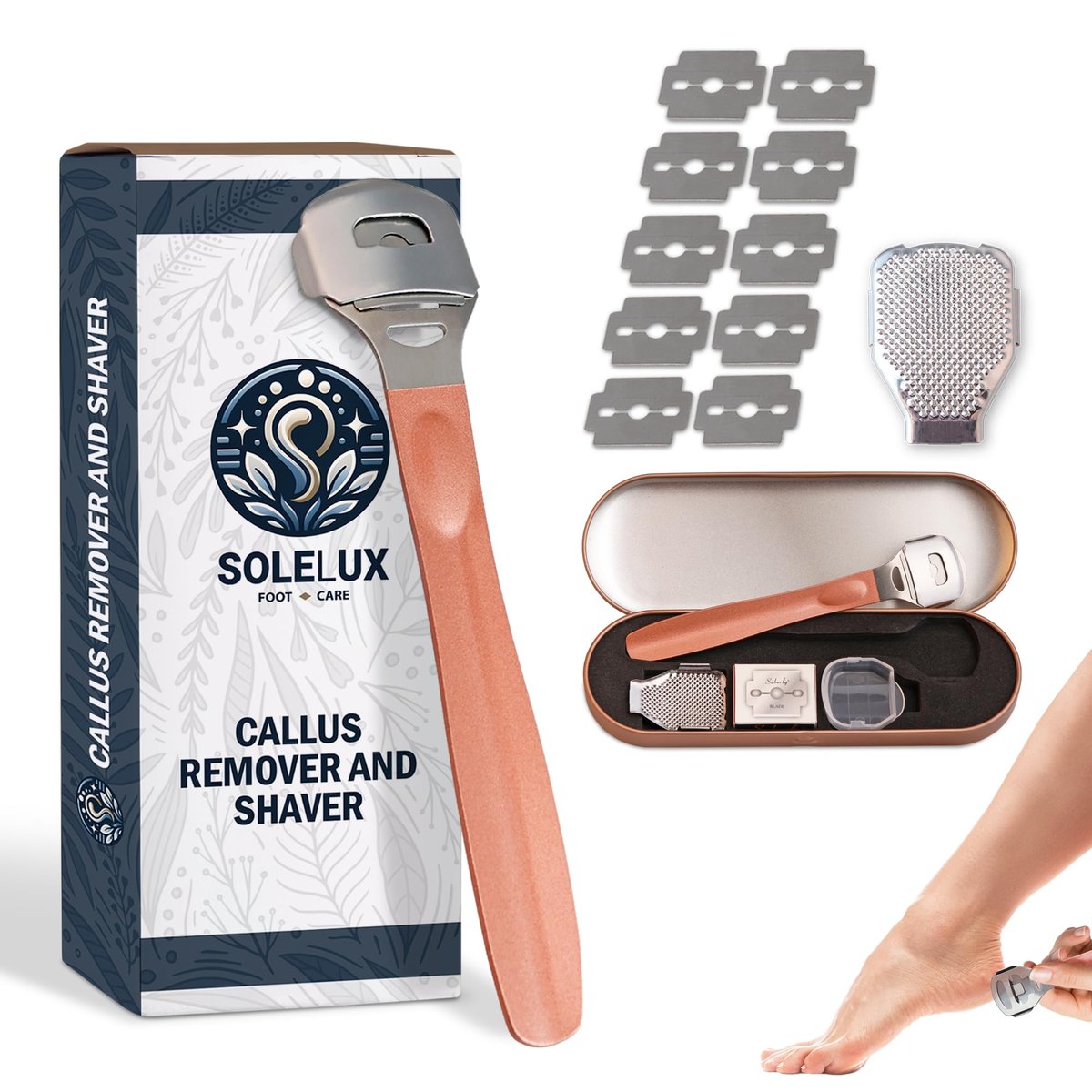 SoleLux Callus Shaver for Feet – 410 Stainless Steel Foot Shaver Callus Remover with 10 Blades, Pain-Free Pedicure Tool for Corns & Dead Skin Removal - görsel 1