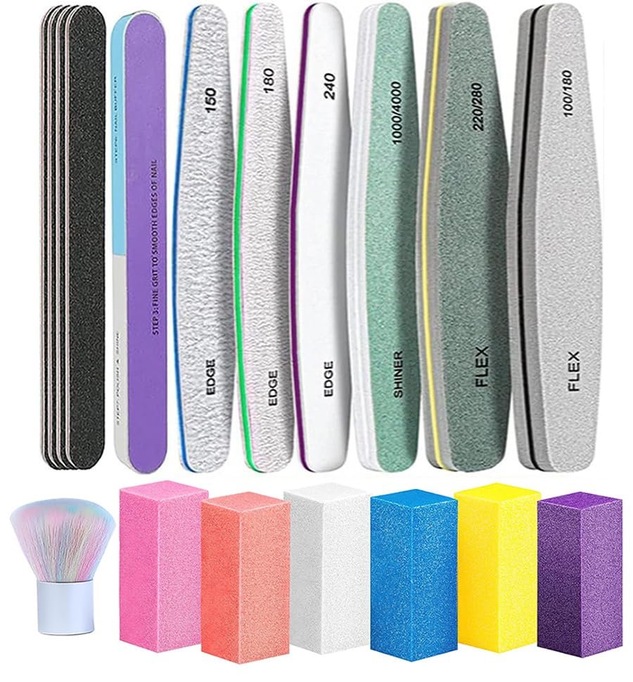 TONOKAILS 18-Pack Nail Files and Buffers Set - Double Sided Manicure Tools for Acrylic, Dip, and Natural Nails, with 6 Four-Sided 120 Grit Buffer Blocks for Home Salon Use - görsel 1