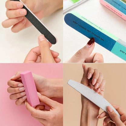 TONOKAILS 18-Pack Nail Files and Buffers Set - Double Sided Manicure Tools for Acrylic, Dip, and Natural Nails, with 6 Four-Sided 120 Grit Buffer Blocks for Home Salon Use