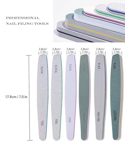 TONOKAILS 18-Pack Nail Files and Buffers Set - Double Sided Manicure Tools for Acrylic, Dip, and Natural Nails, with 6 Four-Sided 120 Grit Buffer Blocks for Home Salon Use