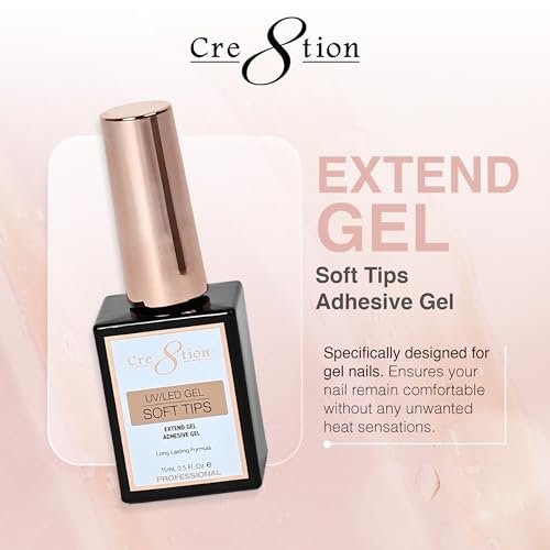 Cre8tion Extend Gel: Professional Soft Tips Adhesive Gel for Long-Lasting Nail Extensions (0.5 Fl Oz) Avelisse