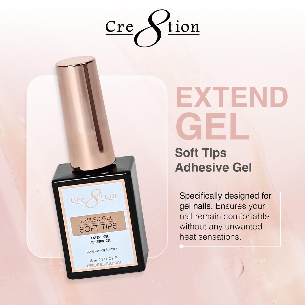 Cre8tion Extend Gel: Professional Soft Tips Adhesive Gel for Long-Lasting Nail Extensions (0.5 Fl Oz) Avelisse