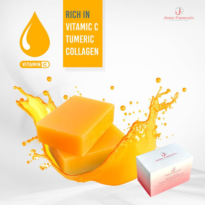 Jean-Francois Kojic Acid Dark Spot Remover Soap Bars with Vitamin C, Collagen, Turmeric - Original Japanese Complex with Hyaluronic Acid, Vitamin E, Shea Butter, Castile Olive Oil (2 Pack)