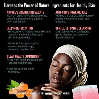 Jean-Francois Kojic Acid Dark Spot Remover Soap Bars with Vitamin C, Collagen, Turmeric - Original Japanese Complex with Hyaluronic Acid, Vitamin E, Shea Butter, Castile Olive Oil (2 Pack)