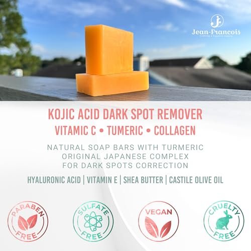 Jean-Francois Kojic Acid Dark Spot Remover Soap Bars with Vitamin C, Collagen, Turmeric - Original Japanese Complex with Hyaluronic Acid, Vitamin E, Shea Butter, Castile Olive Oil (2 Pack) - görsel 8