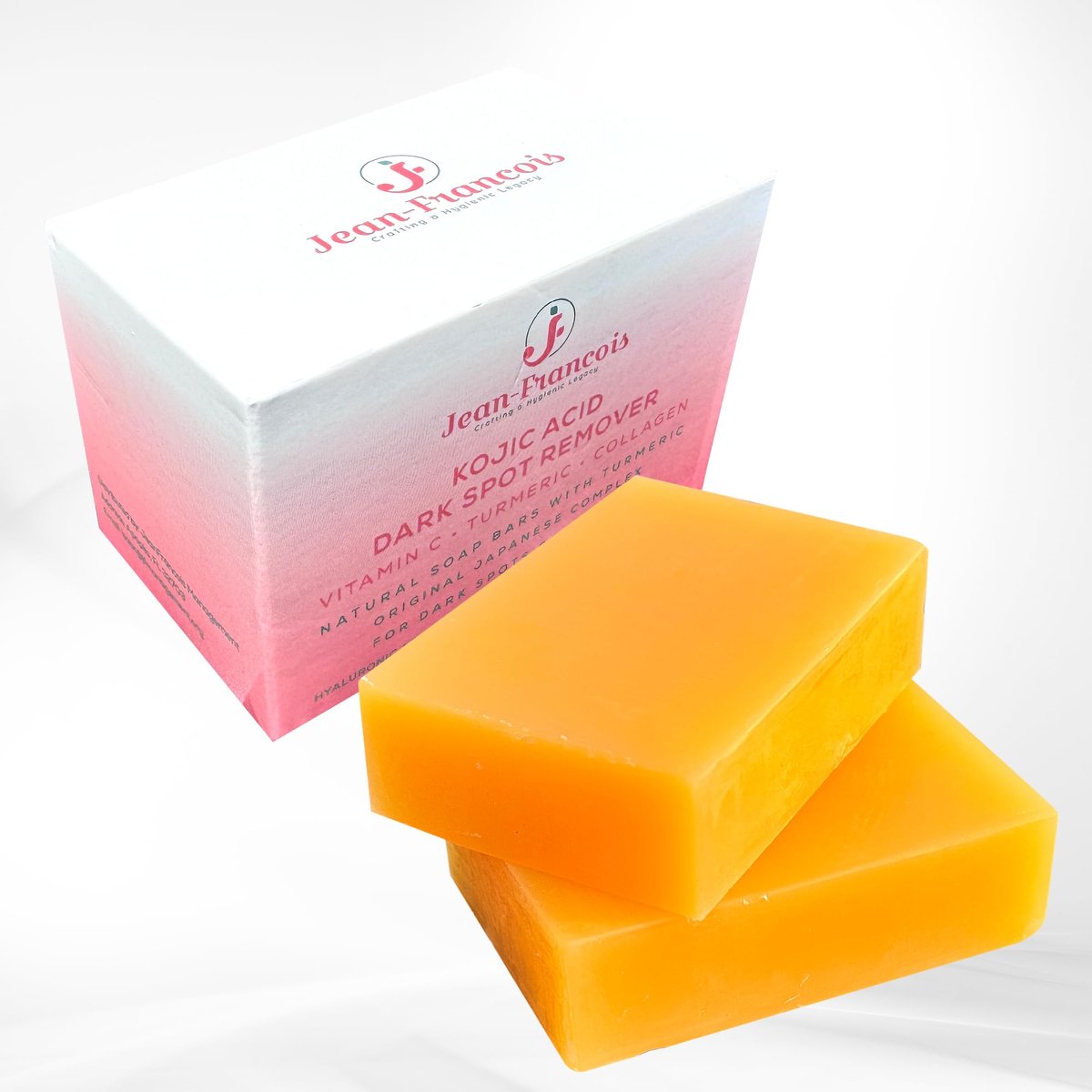 Jean-Francois Kojic Acid Dark Spot Remover Soap Bars with Vitamin C, Collagen, Turmeric - Original Japanese Complex with Hyaluronic Acid, Vitamin E, Shea Butter, Castile Olive Oil (2 Pack) - görsel 1