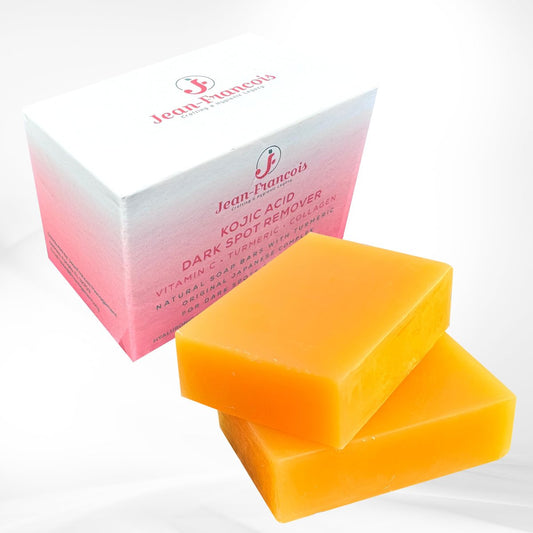 Jean-Francois Kojic Acid Dark Spot Remover Soap Bars with Vitamin C, Collagen, Turmeric - Original Japanese Complex with Hyaluronic Acid, Vitamin E, Shea Butter, Castile Olive Oil (2 Pack)