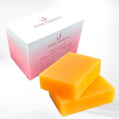 Jean-Francois Kojic Acid Dark Spot Remover Soap Bars with Vitamin C, Collagen, Turmeric - Original Japanese Complex with Hyaluronic Acid, Vitamin E, Shea Butter, Castile Olive Oil (2 Pack)