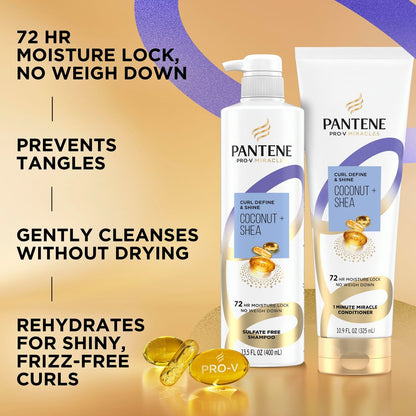 Pantene Pro-V Miracles Curl Define & Shine Coconut + Shea Sulfate-Free Shampoo 13.5 FL OZ Avelisse