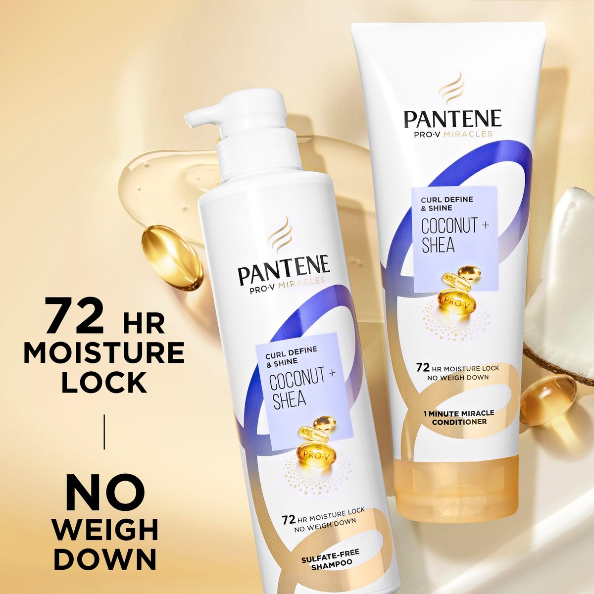 Pantene Pro-V Miracles Curl Define & Shine Coconut + Shea Sulfate-Free Shampoo 13.5 FL OZ Avelisse