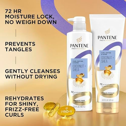 Pantene Pro-V Miracles Curl Define & Shine Coconut + Shea Sulfate-Free Shampoo 13.5 FL OZ Avelisse