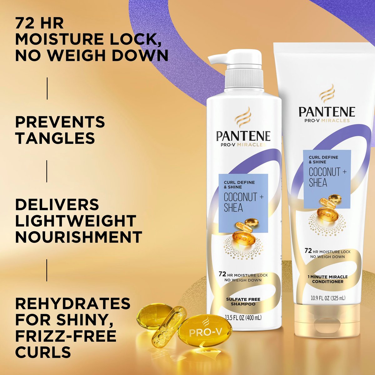 Pantene Pro-V Miracles Curl Define & Shine Coconut + Shea 1 Minute Miracle Conditioner, 10.9 FL OZ Avelisse