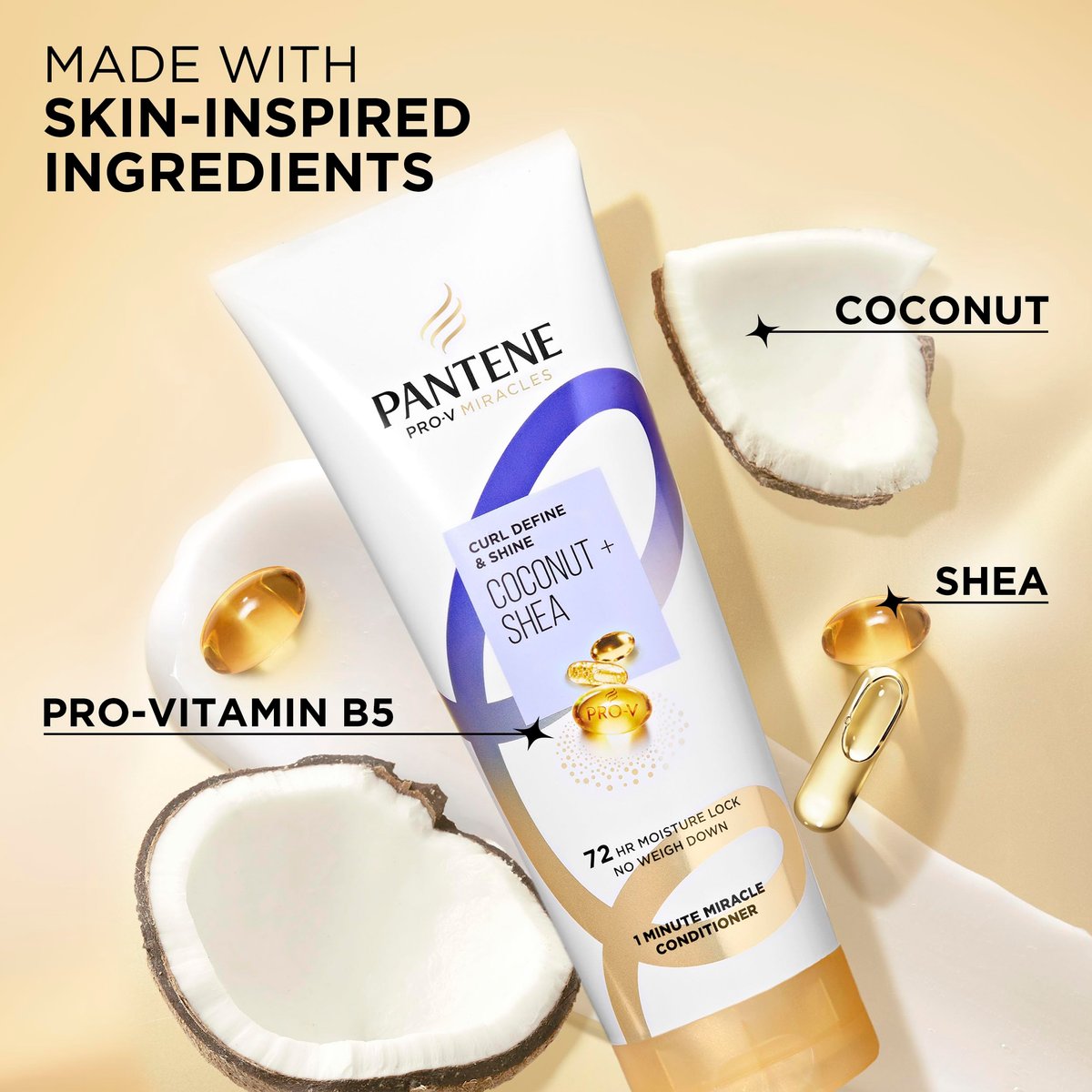 Pantene Pro-V Miracles Curl Define & Shine Coconut + Shea 1 Minute Miracle Conditioner, 10.9 FL OZ Avelisse