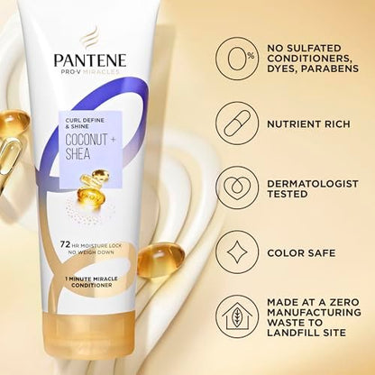 Pantene Pro-V Miracles Curl Define & Shine Coconut + Shea 1 Minute Miracle Conditioner, 10.9 FL OZ Avelisse