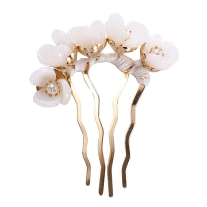 2pcs Chinese Flowers Hair Stick, Pearl U-shape Hairpin for Women, Traditional Classical Flower Hair Fork, Temperament Cheongsam Disk Hair Accessories