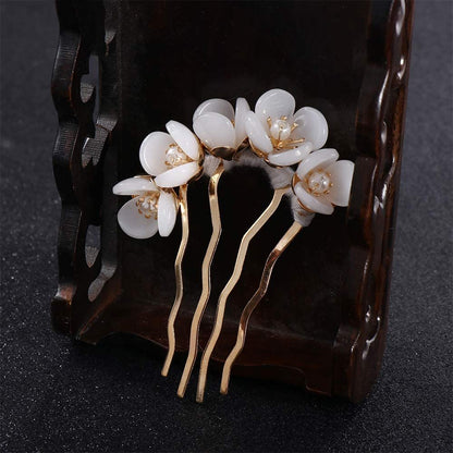 2pcs Chinese Flowers Hair Stick, Pearl U-shape Hairpin for Women, Traditional Classical Flower Hair Fork, Temperament Cheongsam Disk Hair Accessories