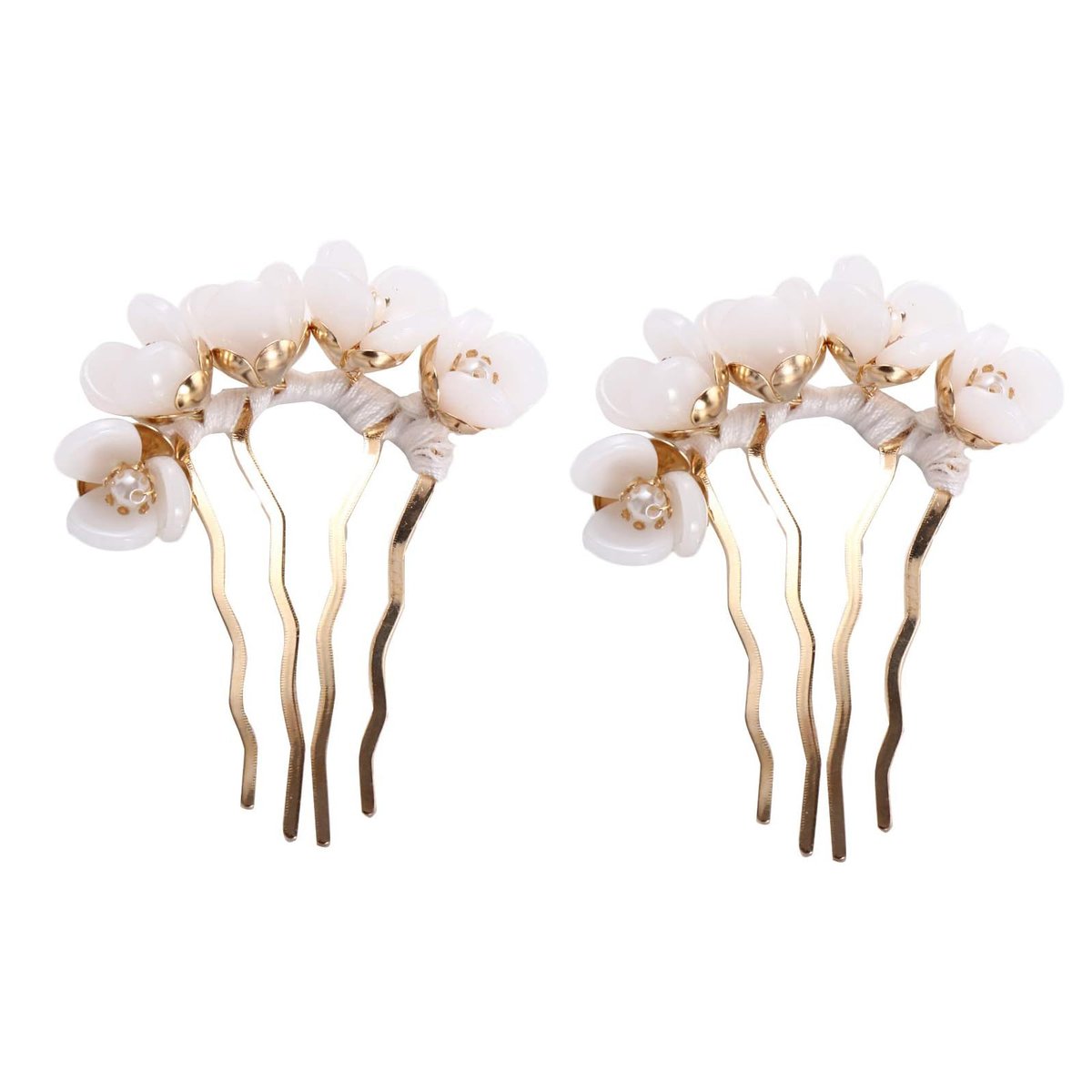 2pcs Chinese Flowers Hair Stick, Pearl U-shape Hairpin for Women, Traditional Classical Flower Hair Fork, Temperament Cheongsam Disk Hair Accessories - görsel 1