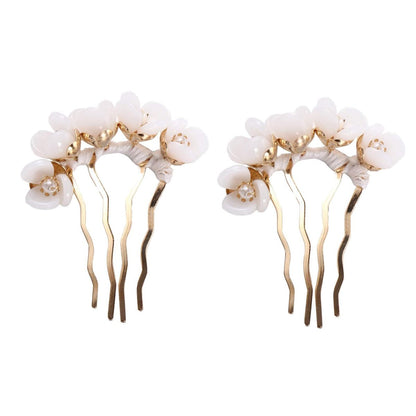 2pcs Chinese Flowers Hair Stick, Pearl U-shape Hairpin for Women, Traditional Classical Flower Hair Fork, Temperament Cheongsam Disk Hair Accessories