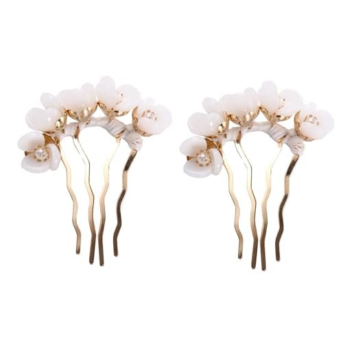2pcs Chinese Flowers Hair Stick, Pearl U-shape Hairpin for Women, Traditional Classical Flower Hair Fork, Temperament Cheongsam Disk Hair Accessories - görsel 2