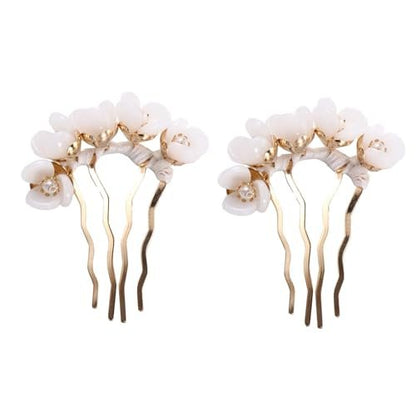 2pcs Chinese Flowers Hair Stick, Pearl U-shape Hairpin for Women, Traditional Classical Flower Hair Fork, Temperament Cheongsam Disk Hair Accessories