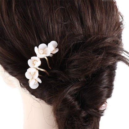 2pcs Chinese Flowers Hair Stick, Pearl U-shape Hairpin for Women, Traditional Classical Flower Hair Fork, Temperament Cheongsam Disk Hair Accessories