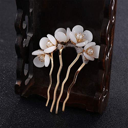 2pcs Chinese Flowers Hair Stick, Pearl U-shape Hairpin for Women, Traditional Classical Flower Hair Fork, Temperament Cheongsam Disk Hair Accessories - görsel 6