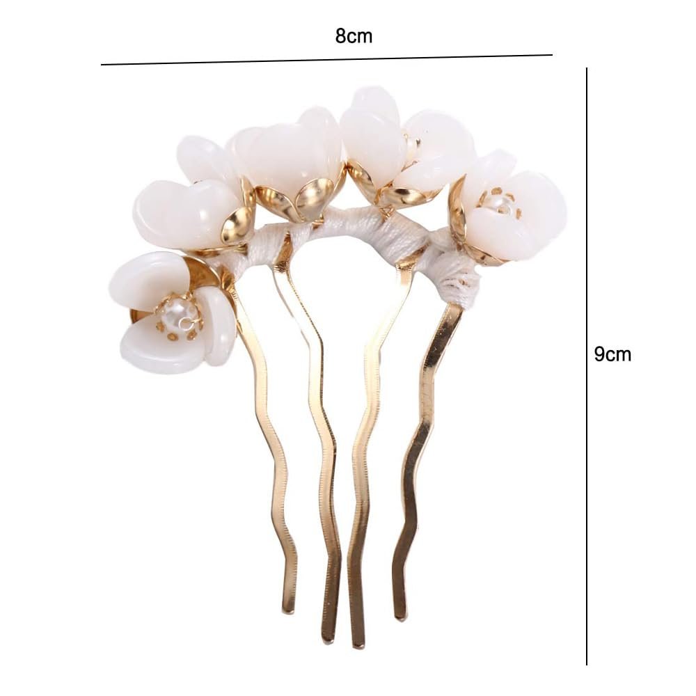 2pcs Chinese Flowers Hair Stick, Pearl U-shape Hairpin for Women, Traditional Classical Flower Hair Fork, Temperament Cheongsam Disk Hair Accessories - görsel 7