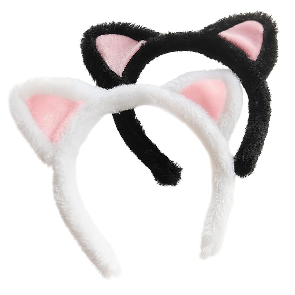 ajdvart Cat Ears Headband 2-Pack – Plush Fuzzy Headbands for Cosplay, Makeup, Yoga, Spa & Photo Props — One Size Fits Most - görsel 1