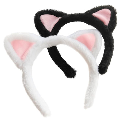 ajdvart Cat Ears Headband 2-Pack – Plush Fuzzy Headbands for Cosplay, Makeup, Yoga, Spa & Photo Props — One Size Fits Most