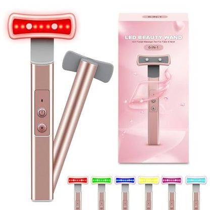 6 in 1 LED Light Therapy Face Wand: Red Light, Microcurrent, Vibration & Thermal Anti-Aging Skincare Tool Avelisse