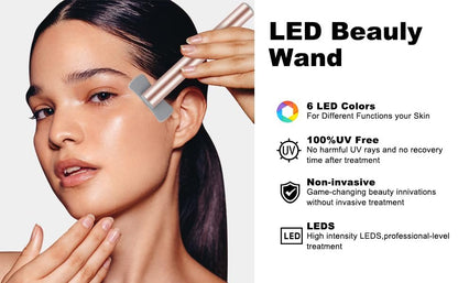 6 in 1 LED Light Therapy Face Wand: Red Light, Microcurrent, Vibration & Thermal Anti-Aging Skincare Tool Avelisse