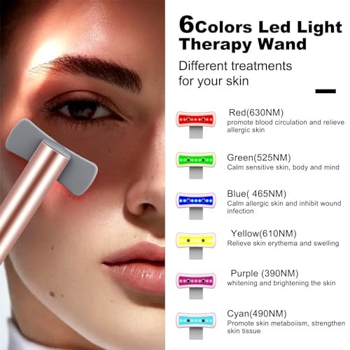 6 in 1 LED Light Therapy Face Wand: Red Light, Microcurrent, Vibration & Thermal Anti-Aging Skincare Tool Avelisse