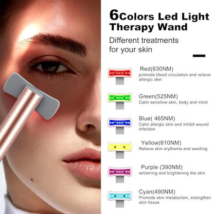 6 in 1 LED Light Therapy Face Wand: Red Light, Microcurrent, Vibration & Thermal Anti-Aging Skincare Tool Avelisse