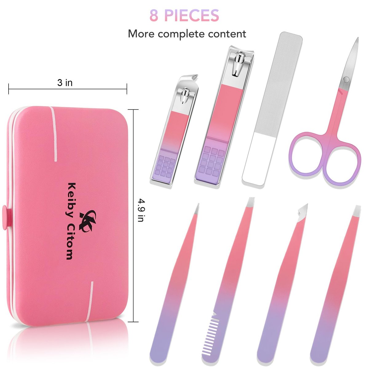 8-Piece Precision Tweezers Set for Facial Hair Removal – Stainless Steel Eyebrow Plucker Kit for Women & Men, Pink - görsel 11