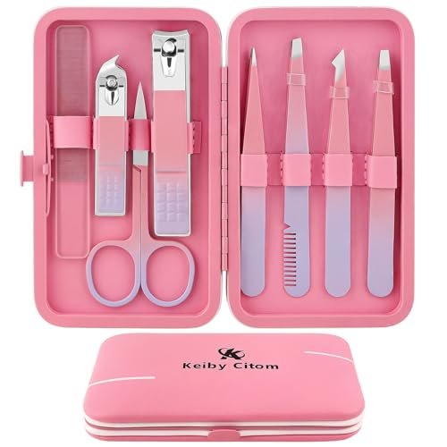 8-Piece Precision Tweezers Set for Facial Hair Removal – Stainless Steel Eyebrow Plucker Kit for Women & Men, Pink - görsel 2