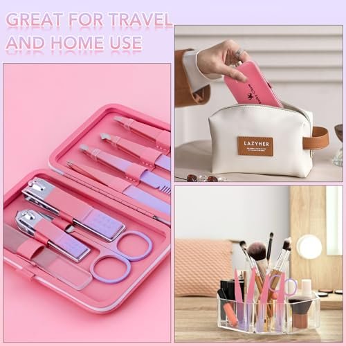 8-Piece Precision Tweezers Set for Facial Hair Removal – Stainless Steel Eyebrow Plucker Kit for Women & Men, Pink - görsel 14