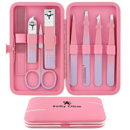 8-Piece Precision Tweezers Set for Facial Hair Removal – Stainless Steel Eyebrow Plucker Kit for Women & Men, Pink