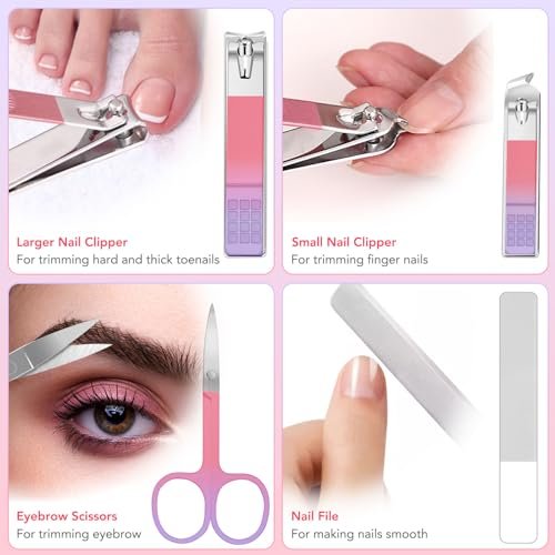 8-Piece Precision Tweezers Set for Facial Hair Removal – Stainless Steel Eyebrow Plucker Kit for Women & Men, Pink - görsel 10