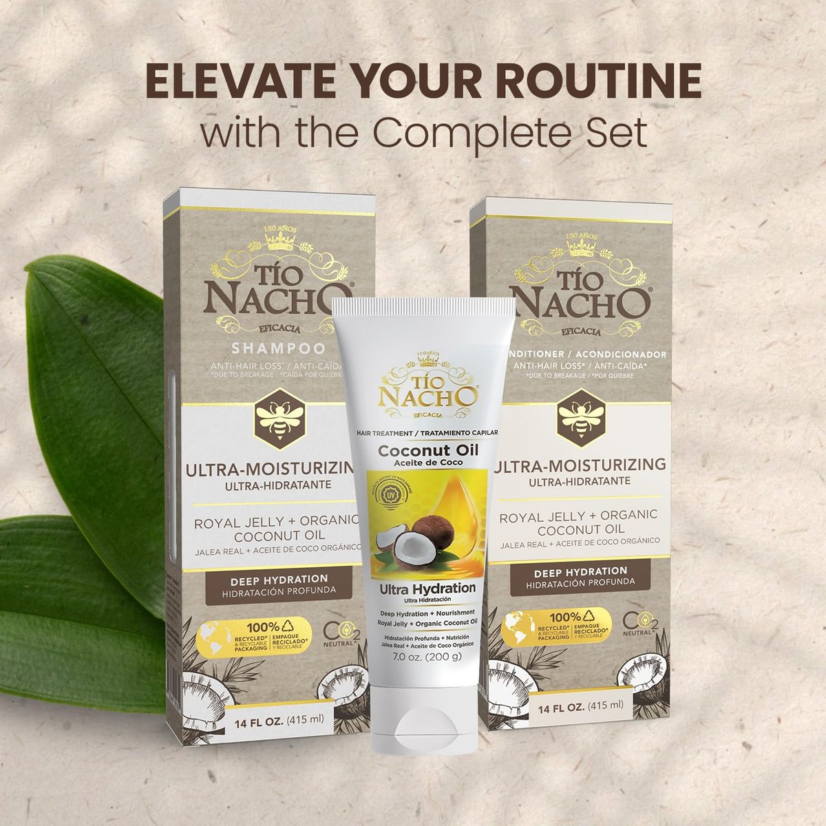 Tio Nacho Ultra-Moisturizing Frizz Control Shampoo and Conditioner Set with Organic Coconut Oil and Royal Jelly for Deep Hydration, Anti-Hair Loss, Healthier-Looking Hair, 14 fl oz Each Avelisse