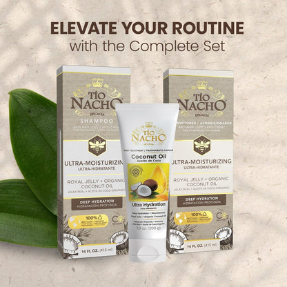 Tio Nacho Ultra-Moisturizing Frizz Control Shampoo and Conditioner Set with Organic Coconut Oil and Royal Jelly for Deep Hydration, Anti-Hair Loss, Healthier-Looking Hair, 14 fl oz Each Avelisse