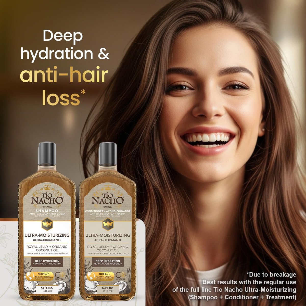 Tio Nacho Ultra-Moisturizing Frizz Control Shampoo and Conditioner Set with Organic Coconut Oil and Royal Jelly for Deep Hydration, Anti-Hair Loss, Healthier-Looking Hair, 14 fl oz Each Avelisse