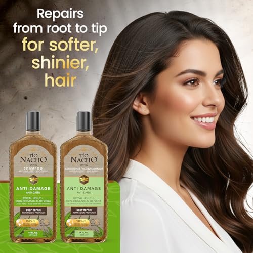 Tio Nacho Anti-Damage Shampoo & Conditioner Set with Aloe Vera & Royal Jelly, Deep Repair for Dry, Damaged Hair, Split Ends & Breakage, Keratin-Friendly Formula, 14 fl oz Each Avelisse