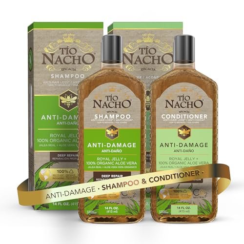 Tio Nacho Anti-Damage Shampoo & Conditioner Set with Aloe Vera & Royal Jelly, Deep Repair for Dry, Damaged Hair, Split Ends & Breakage, Keratin-Friendly Formula, 14 fl oz Each Avelisse