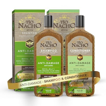 Tio Nacho Anti-Damage Shampoo & Conditioner Set with Aloe Vera & Royal Jelly, Deep Repair for Dry, Damaged Hair, Split Ends & Breakage, Keratin-Friendly Formula, 14 fl oz Each Avelisse