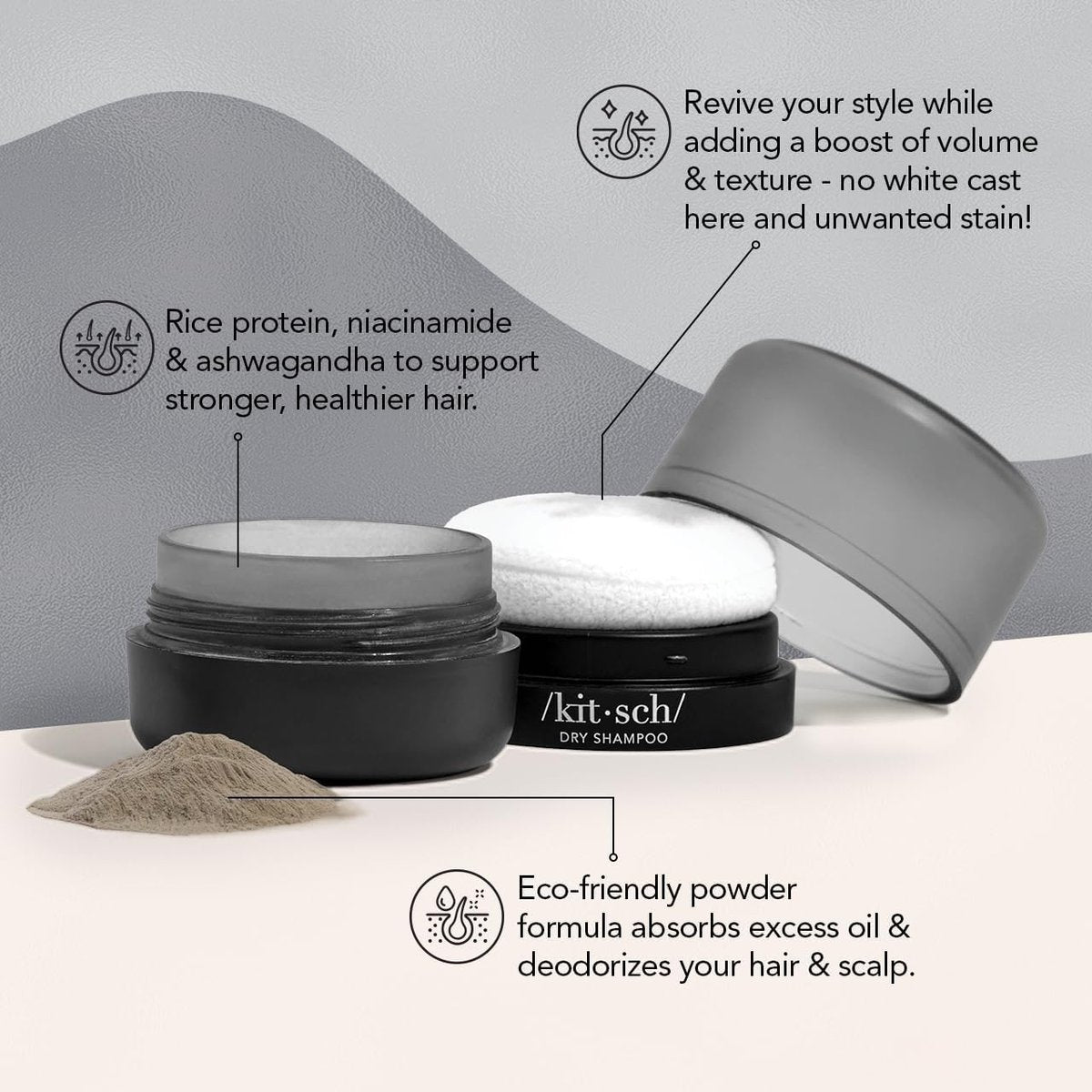 Unscented Dry Shampoo Powder for Dark Hair with Rice Protein – Volumizing, Non-Toxic, Travel Size (0.28 oz) - görsel 3