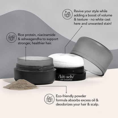 Unscented Dry Shampoo Powder for Dark Hair with Rice Protein – Volumizing, Non-Toxic, Travel Size (0.28 oz)