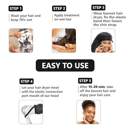 Granteva Extra Large Satin Hooded Hair Dryer Bonnet Attachment with Integrated Headband – Reduces Heat Around Ears & Neck, Speeds Up Drying, Deep Conditioning at Home Avelisse