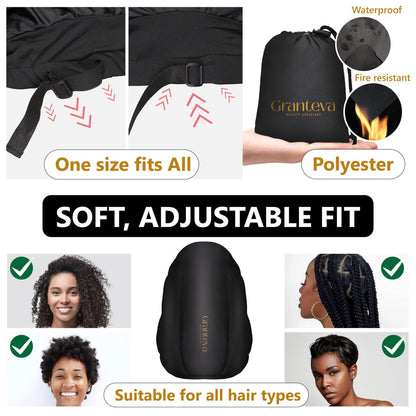 Granteva Extra Large Satin Hooded Hair Dryer Bonnet Attachment with Integrated Headband – Reduces Heat Around Ears & Neck, Speeds Up Drying, Deep Conditioning at Home Avelisse