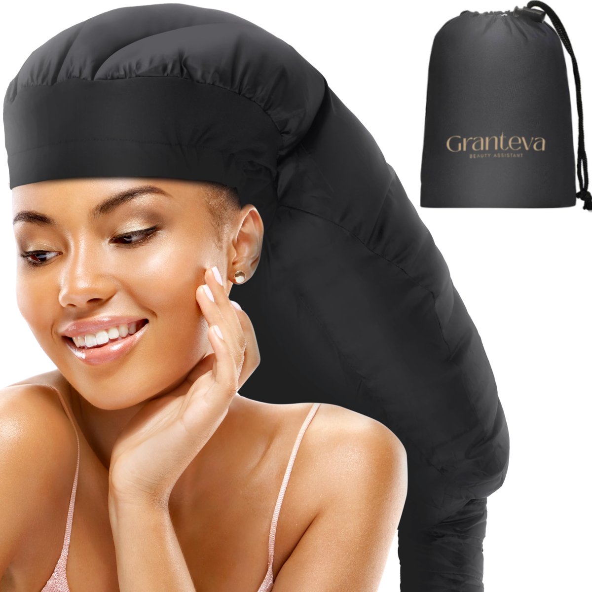 Granteva Extra Large Satin Hooded Hair Dryer Bonnet Attachment with Integrated Headband – Reduces Heat Around Ears & Neck, Speeds Up Drying, Deep Conditioning at Home Avelisse